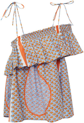 Antik Batik Gisele Cold-shoulder Printed Cotton-poplin Top