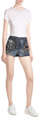 Valentino Denim Shorts with Embroidered Butterflies