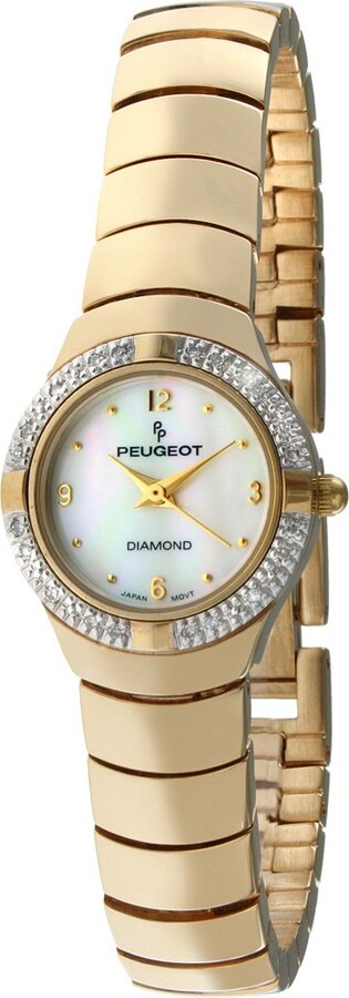 Peugeot Ladies Goldtone .10c Diamond Bezel Bracelet Watch with a Round Dial  and Jewelery Style Self Adjustable Bracelet - ShopStyle