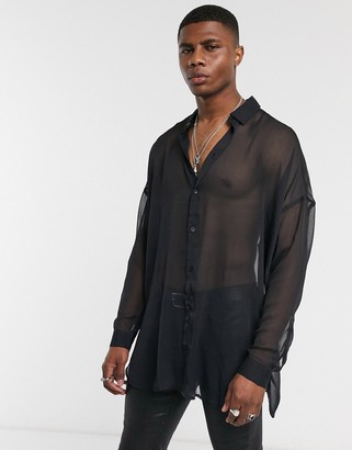 ASOS DESIGN wide fit sheer shirt in black - ShopStyle