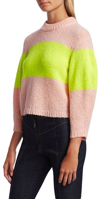 Tibi Cozette Neon Stripe Alpaca-Blend Sweater
