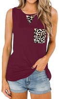 Thumbnail for your product : DOLAA Womens Summer Sleeveless T-Shirt Round Neck Plain T Shirt with Pocket T Shirts Womens Tops Sleeveless Summer Tops for Women Casual Baggy Shirts Ladies Leopard Print Sleeveless Vest T-Shirt