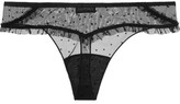 Thumbnail for your product : La Perla Plumetis Ruffle-trimmed Stretch Point D'esprit Tulle Thong - Black