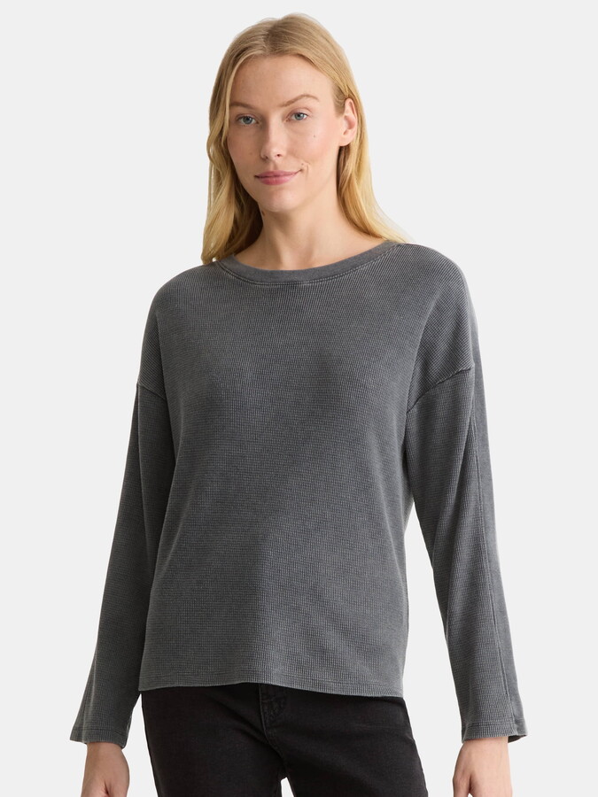 Time and Tru Women's Boxy Thermal Tee with Long Sleeves, Sizes XS-XXXL