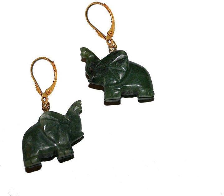 Etsy Jade Elephant Earrings - Carved Jewelry Lucky Chinese Vintage Green Hand