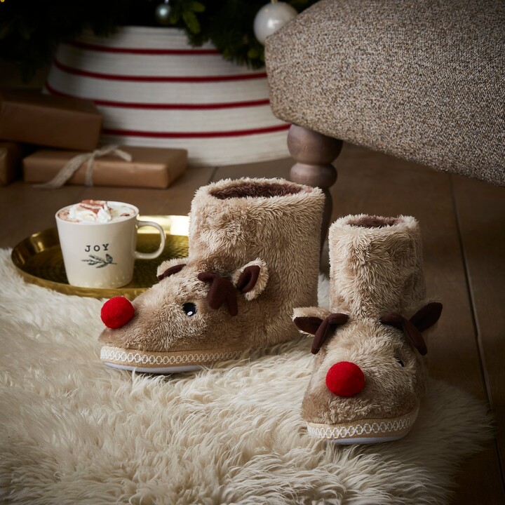 Dunelm Adult Reindeer Slipper Boots Taupe ShopStyle