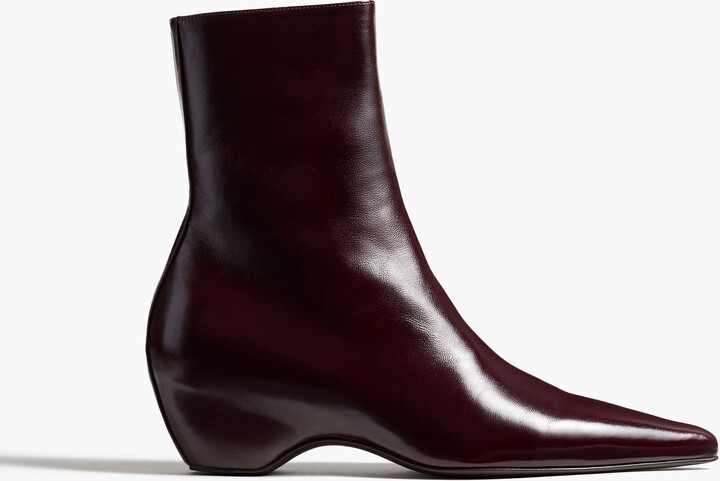 KHAITE Sybil Ankle Boot in Bordeaux Glazed Leather