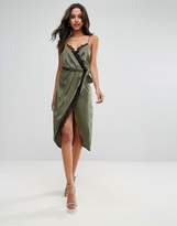 Thumbnail for your product : ASOS Hammered Satin Lace Trim Cami Sexy Wrap Midi Dress