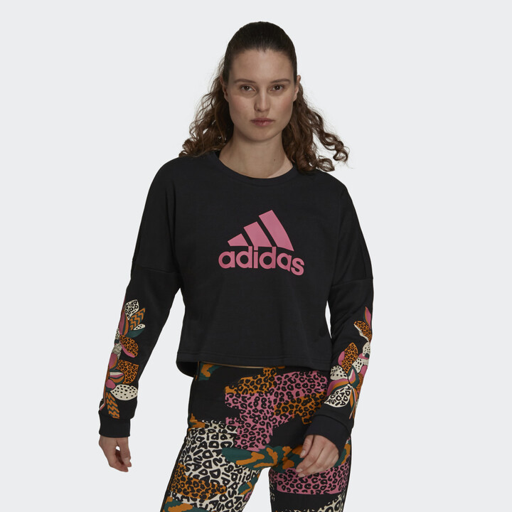 adidas x FARM Rio Print Loose Cropped Fleece Logo Sweatshirt - ShopStyle