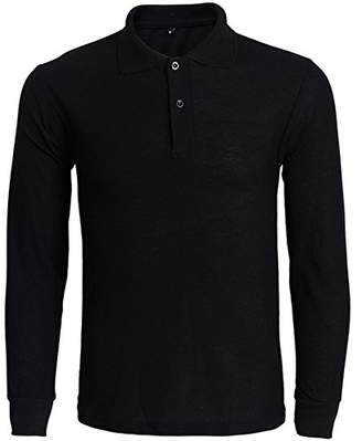 XI PENG Men's Sport Dress Cotton Long Sleeve Fitted Jersey Polo Shirt