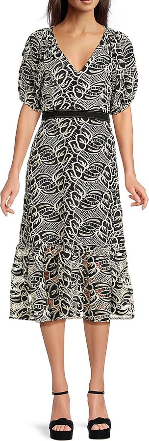 Sam Edelman Embroidered Puff-Sleeve Midi-Dress