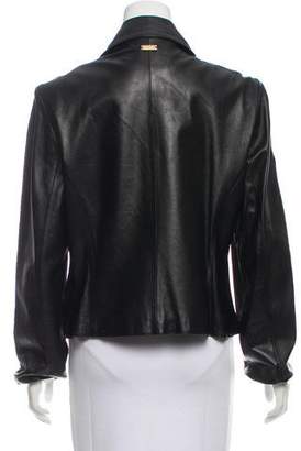St. John Ruffle-Trimmed Leather Jacket