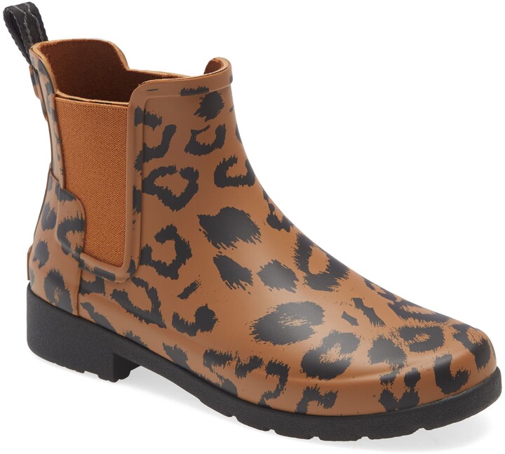Hunter Original Leopard Print Refined Chelsea Waterproof Rain Boot ...