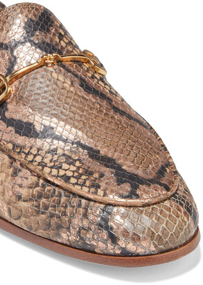 Sam Edelman Loraine embellished metallic snake-effect leather loafers