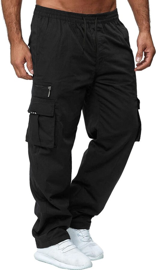 Ophestin Mens Cargo Trousers Elasticated Waist Drawstring Outdoor Pants