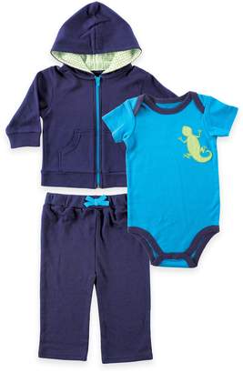 Baby Vision Yoga Sprout 3-Piece Hoodie, Pant, and Lizard Bodysuit Set in Blue