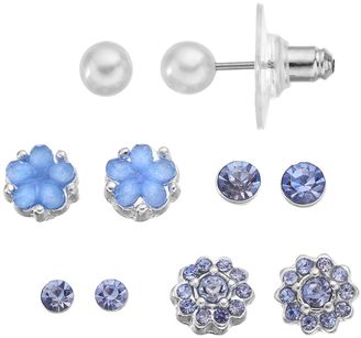 Lauren Conrad Simulated Pearl & Blue Flower Stud Earring Set