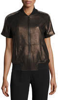 Thumbnail for your product : Neiman Marcus Leather Collection Short-Sleeve Chain-Trimmed Leather Bomber Jacket
