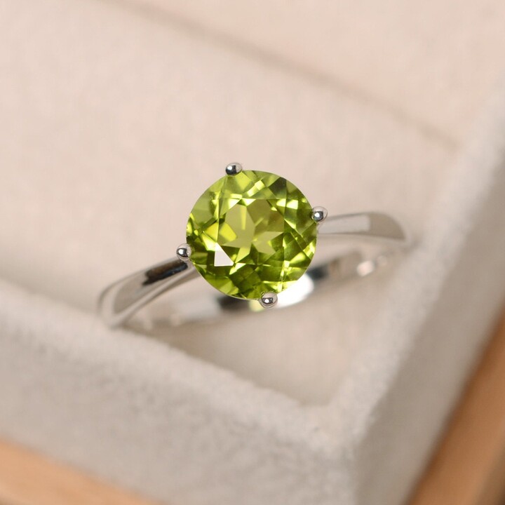 Etsy Solitaire Ring Natural Peridot Brilliant Rings August Birthstone Sterling Silver Gemstone