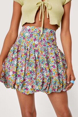 Nasty Gal Womens Floral Print Puffball Hem Mini Skirt - Multi - 10