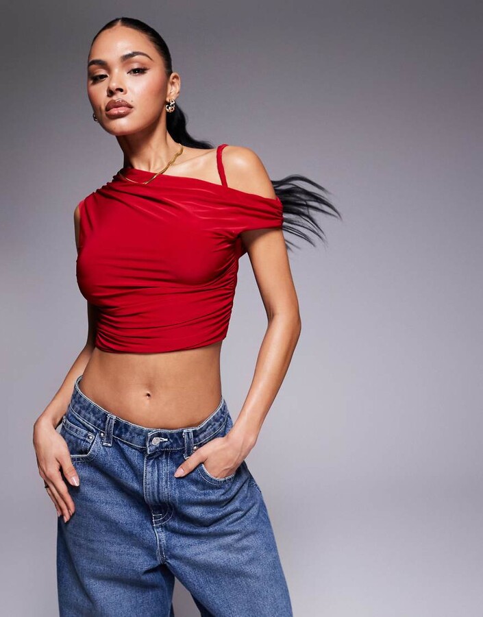 Missy Empire Missyempire slinky twist shoulder detail top in red