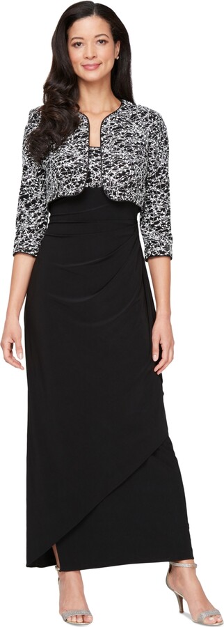 Alex Evenings Petite Empire-Waist Gown & Bolero Jacket - Black/White
