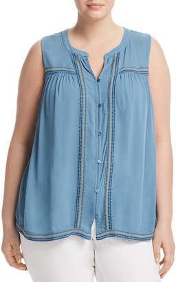 Lucky Brand Plus Embroidered Button-Front Tank
