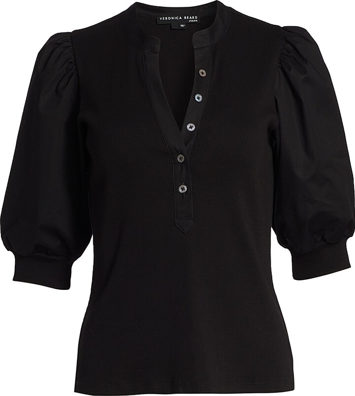 Veronica Beard Women's Coralee Puff-Sleeve Top - Black - Size Large