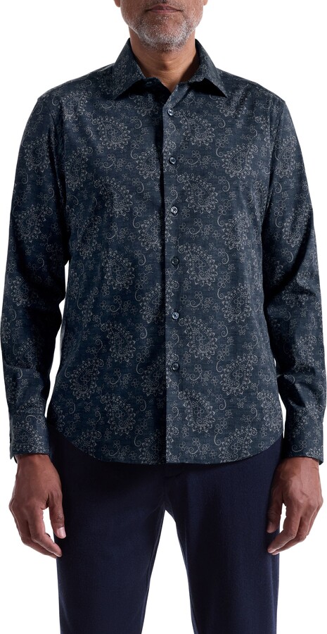 Axel Trim Fit Paisley Stretch Cotton Button-Up Shirt