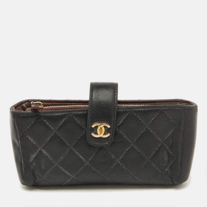 Chanel Black Quilted Leather CC Phone Holder Clutch