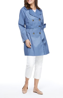 Gal Meets Glam Ruffle Trim Double Breasted Trench Coat