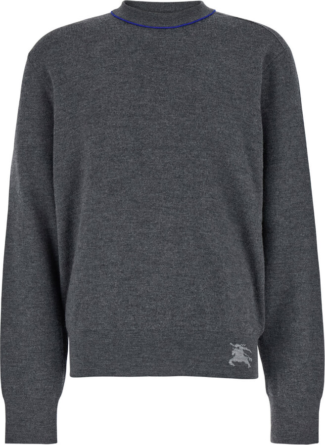 Burberry Grey Crewneck Sweater With Ekd Logo Detail On The Hem In
