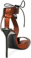 Thumbnail for your product : Tom Ford Metallic Python 105mm Padlock Sandal, Rust