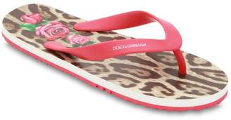Dolce & Gabbana Rose & Leopard Print Rubber Flip Flops
