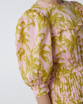 Diane von Furstenberg Phoebe Cotton-Poplin Mini Dress in Palm Pink Lemonade