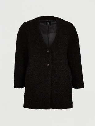 V By Very Curve Collarless Teddy Faux Fur Coat - Black