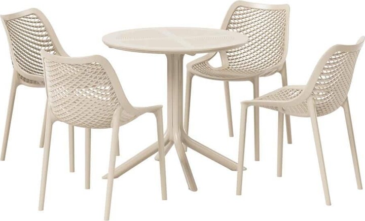 Westin Outdoor Frond&Form Modern Outdoor Patio Poly Plastic 5-Piece Round Table Dining Set w/ 4 Stackable Chairs in Sand