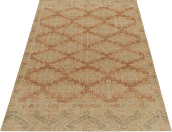 Distressed Rug In Gold & Brown Geometric Pattern By Rug & Kilim