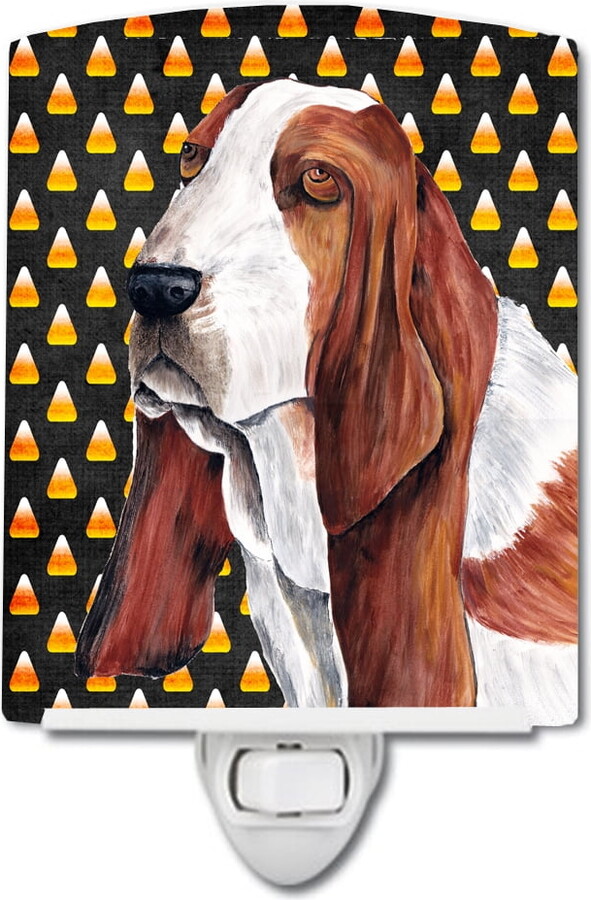 Caroline's Treasures SC9182CNL Basset Hound Candy Corn Halloween Portrait Ceramic Night Light, 6x4x3", multicolor