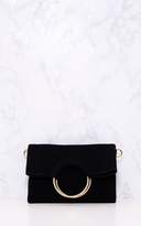 Thumbnail for your product : PrettyLittleThing Black Ring Detail Fold Over Clutch