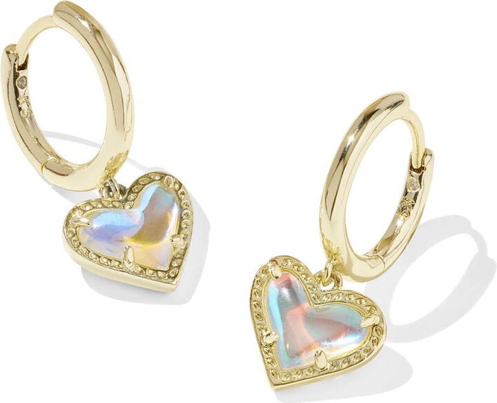 Kendra Scott Ari Heart Gold Huggie Earrings in | Dichroic Glass