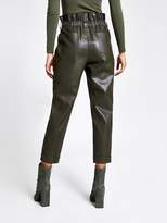 Thumbnail for your product : River Island Faux Leather Paperbag Button Trousers- Khaki