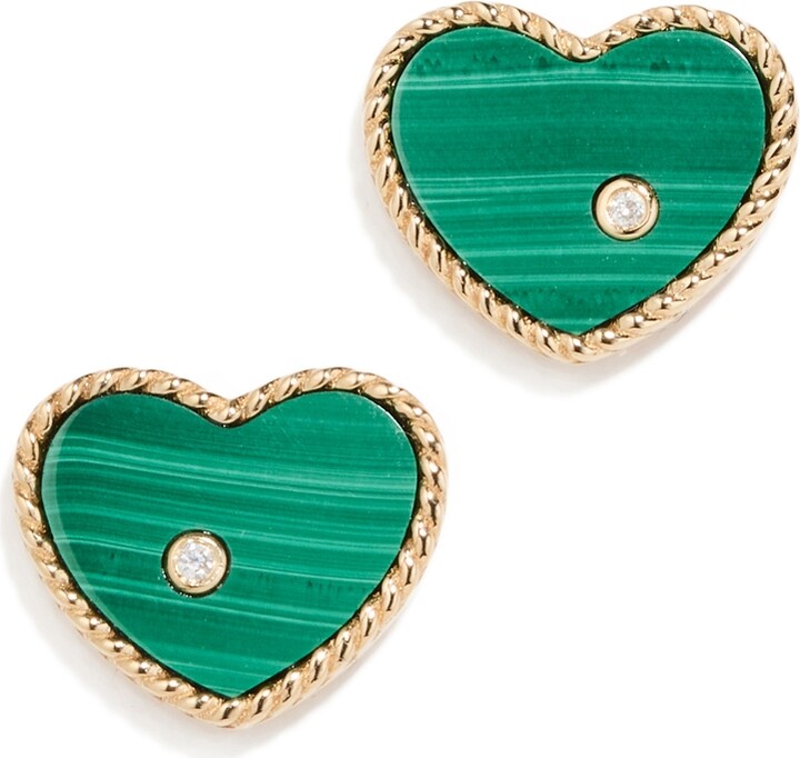 Yvonne Léon Paire De Baby Puces Coeur Malachite Studs