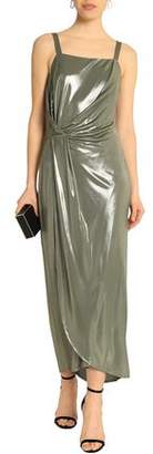Halston Wrap-effect Metallic Jersey Midi Dress