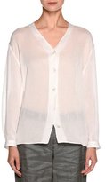 Thumbnail for your product : Giorgio Armani Sheer V-Neck Button-Front Blouse, White