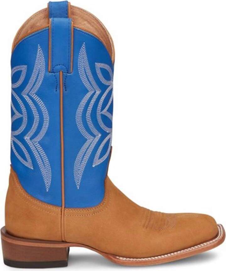 Justin Women's Hayes Jewel Western Boot In Jewel Blue/tan Cowhide