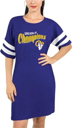 Majestic Women's Threads Heather Royal Los Angeles Rams Super Bowl Lvi Champions My Turf Tri-Blend Varsity Dress