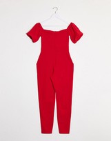 Thumbnail for your product : Outrageous Fortune off shoulder puff sleeve jumpsuit in red