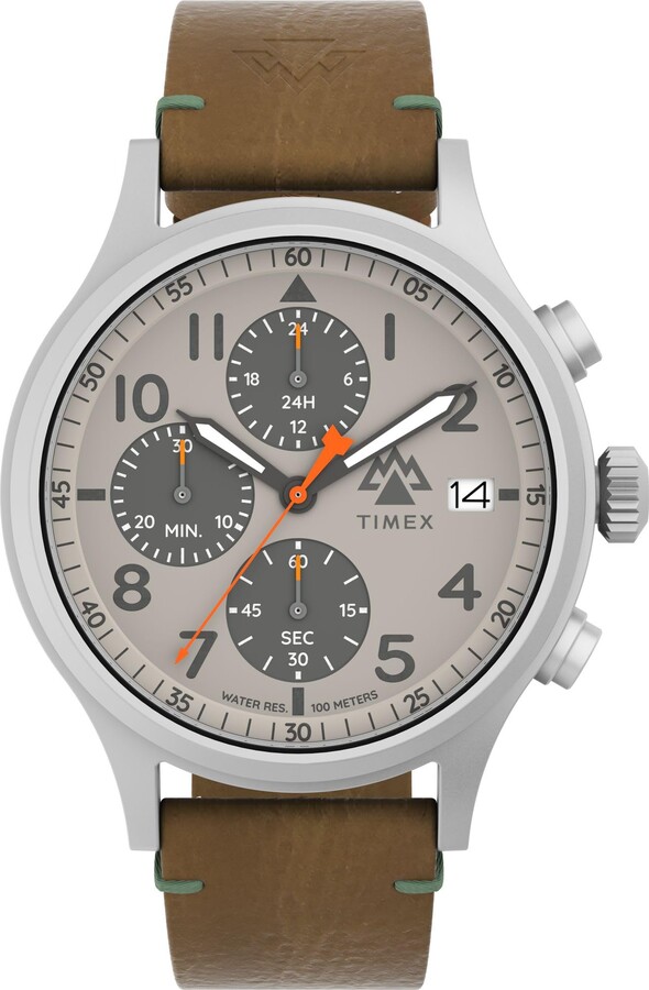 Timex Men's Expedition Sierra Chronograph 42mm Watch - Brown Strap Gray Dial Stainless Steel Case