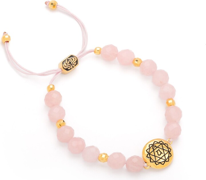 Seven Saints Pink / Gold Heart Chakra Rose Quartz Divine Love & Compassion Bracelet